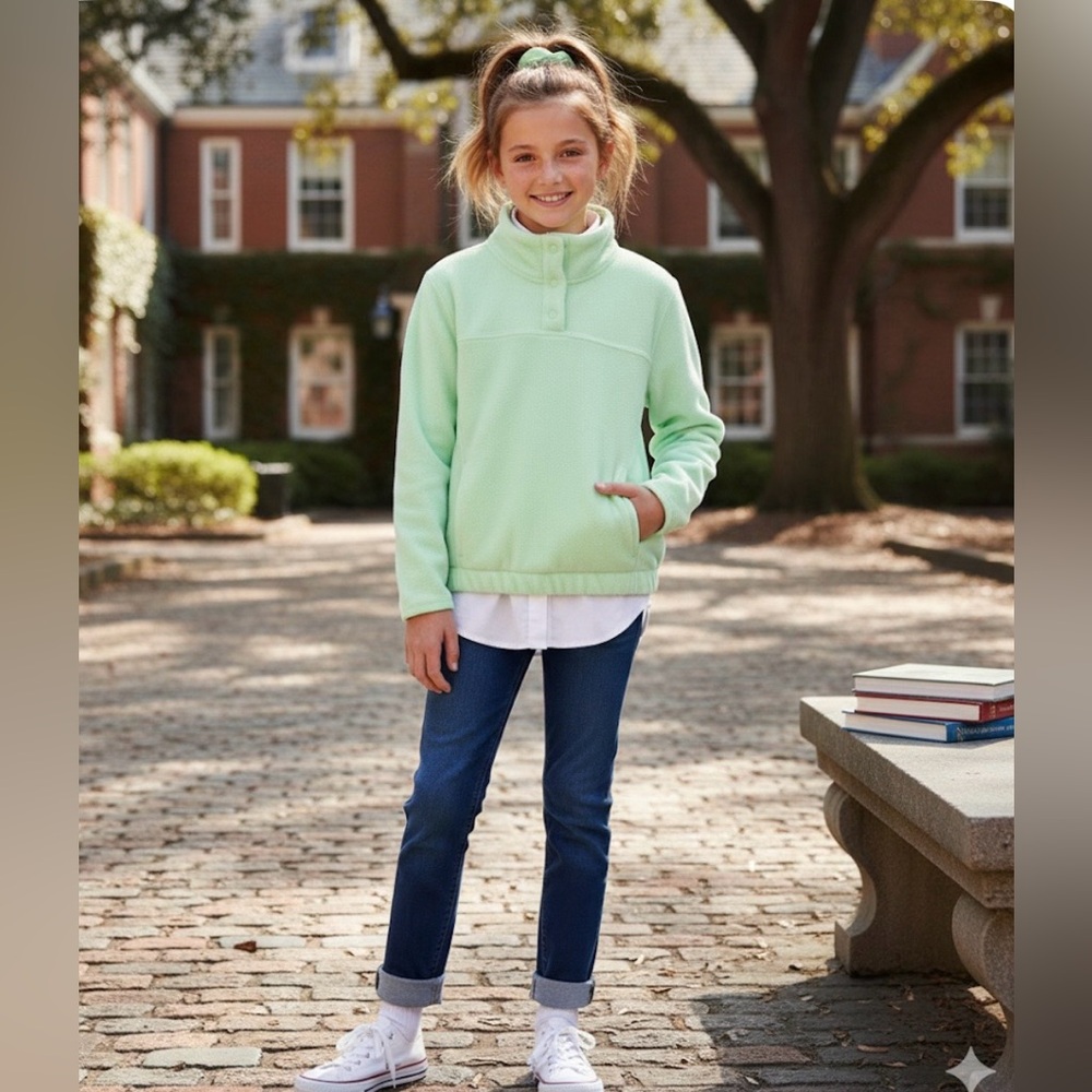 NWT Zella Girl Polar Fleece Snap Pullover Green Ash Big Girls L 10/12